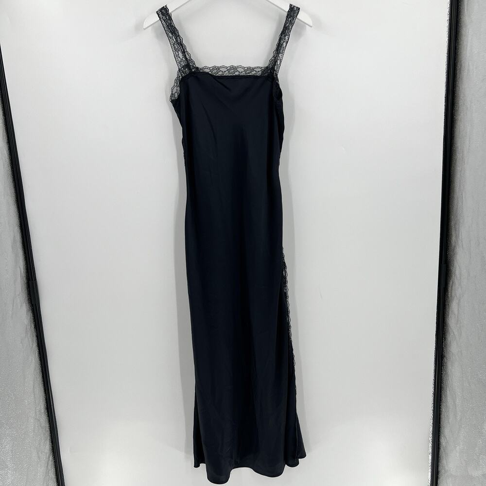 Anthropologie Black Lace-Trim Midi Slip Dress